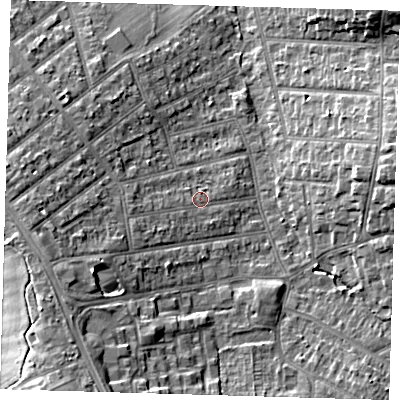 Shaded relief map of the ground around BR29PT, computed from Environment Agency LiDAR. The ground here sits at about 60 m above sea level and falls 12 m across the surrounding 800 m. Surface water reaching this point runs off ground lying to the south-west, 7.1 m higher.