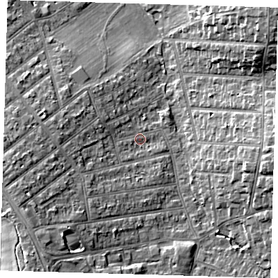 Shaded relief map of the ground around BR29SH, computed from Environment Agency LiDAR. The ground here sits at about 58 m above sea level and falls 12 m across the surrounding 800 m. Surface water reaching this point runs off ground lying to the west-south-west, 7.6 m higher.