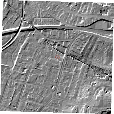 Shaded relief map of the ground around BR31HU, computed from Environment Agency LiDAR. The ground here sits at about 31 m above sea level and falls 16 m across the surrounding 800 m. Surface water reaching this point runs off ground lying to the south-east, 11.4 m higher.