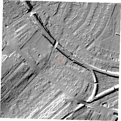 Shaded relief map of the ground around BR31JD, computed from Environment Agency LiDAR. The ground here sits at about 30 m above sea level and falls 14 m across the surrounding 800 m. Surface water reaching this point runs off ground lying to the south-south-east, 4.1 m higher.