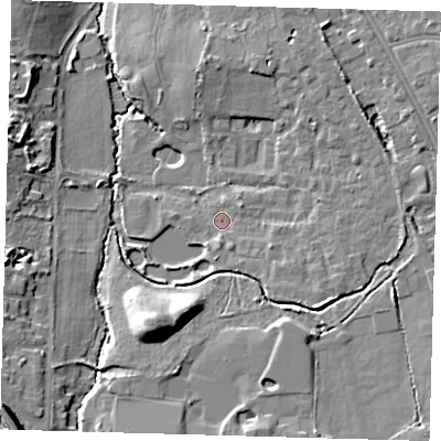 Shaded relief map of the ground around BR33GE, computed from Environment Agency LiDAR. The ground here sits at about 48 m above sea level and falls 17 m across the surrounding 800 m. Surface water reaching this point runs off ground lying to the south-east, 3.2 m higher.