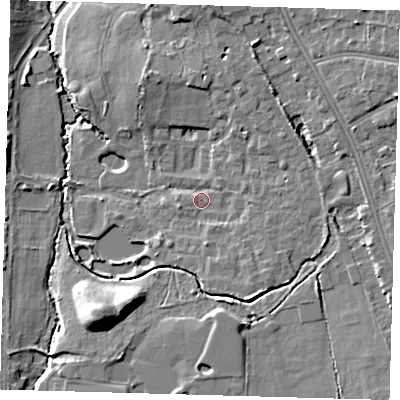 Shaded relief map of the ground around BR33GY, computed from Environment Agency LiDAR. The ground here sits at about 48 m above sea level and falls 14 m across the surrounding 800 m. Surface water reaching this point runs off ground lying to the east-south-east, 1.9 m higher.