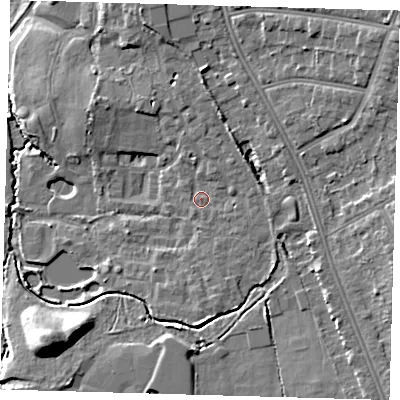 Shaded relief map of the ground around BR33XH, computed from Environment Agency LiDAR. The ground here sits at about 49 m above sea level and falls 13 m across the surrounding 800 m. Surface water reaching this point runs off ground lying to the north-east, 8.0 m higher.
