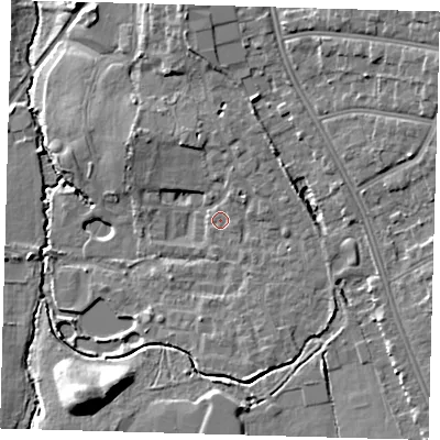 Shaded relief map of the ground around BR33XT, computed from Environment Agency LiDAR. The ground here sits at about 48 m above sea level and falls 15 m across the surrounding 800 m. Surface water reaching this point runs off ground lying to the north-east, 7.3 m higher.