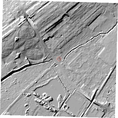 Shaded relief map of the ground around BR34EH, computed from Environment Agency LiDAR. The ground here sits at about 33 m above sea level and falls 17 m across the surrounding 800 m. Surface water reaching this point runs off ground lying to the north, 11.6 m higher.