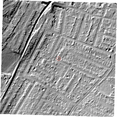 Shaded relief map of the ground around BR34HA, computed from Environment Agency LiDAR. The ground here sits at about 30 m above sea level and falls 11 m across the surrounding 800 m. Surface water reaching this point runs off ground lying to the south-east, 7.8 m higher.