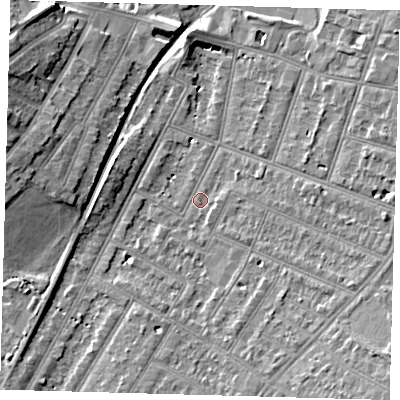 Shaded relief map of the ground around BR34JJ, computed from Environment Agency LiDAR. The ground here sits at about 29 m above sea level and falls 11 m across the surrounding 800 m. Surface water reaching this point runs off ground lying to the south-east, 7.6 m higher.
