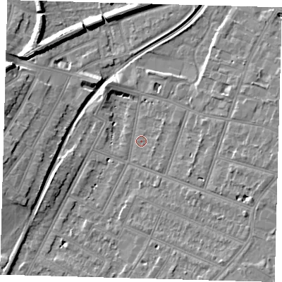 Shaded relief map of the ground around BR34JN, computed from Environment Agency LiDAR. The ground here sits at about 29 m above sea level and falls 9 m across the surrounding 800 m. Surface water reaching this point runs off ground lying to the south-east, 6.8 m higher.