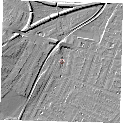 Shaded relief map of the ground around BR34JR, computed from Environment Agency LiDAR. The ground here sits at about 29 m above sea level and falls 12 m across the surrounding 800 m. Surface water reaching this point runs off ground lying to the south-east, 6.6 m higher.