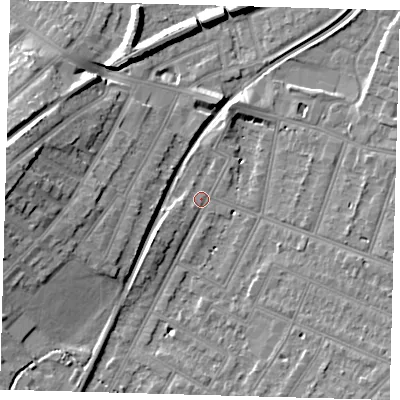 Shaded relief map of the ground around BR34JS, computed from Environment Agency LiDAR. The ground here sits at about 29 m above sea level and falls 14 m across the surrounding 800 m. Surface water reaching this point runs off ground lying to the south-east, 6.2 m higher.