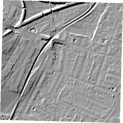 Shaded relief map of the ground around BR34JW, computed from Environment Agency LiDAR. The ground here sits at about 29 m above sea level and falls 10 m across the surrounding 800 m. Surface water reaching this point runs off ground lying to the south-east, 6.4 m higher.