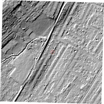 Shaded relief map of the ground around BR34JX, computed from Environment Agency LiDAR. The ground here sits at about 30 m above sea level and falls 15 m across the surrounding 800 m. Surface water reaching this point runs off ground lying to the south-west, 4.5 m higher.