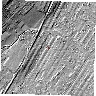 Shaded relief map of the ground around BR34LJ, computed from Environment Agency LiDAR. The ground here sits at about 30 m above sea level and falls 15 m across the surrounding 800 m. Surface water reaching this point runs off ground lying to the south, 2.9 m higher.