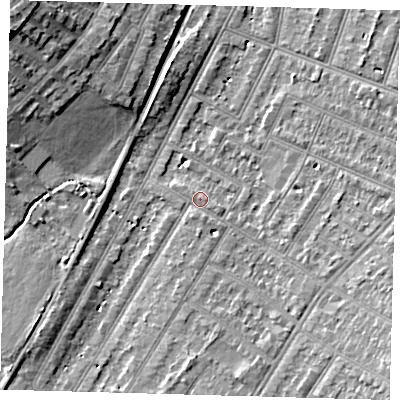 Shaded relief map of the ground around BR34LN, computed from Environment Agency LiDAR. The ground here sits at about 31 m above sea level and falls 14 m across the surrounding 800 m. Surface water reaching this point runs off ground lying to the south-east, 0.7 m higher.