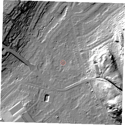 Shaded relief map of the ground around BR49AZ, computed from Environment Agency LiDAR. The ground here sits at about 62 m above sea level and falls 38 m across the surrounding 800 m. Surface water reaching this point runs off ground lying to the east-south-east, 30.6 m higher.