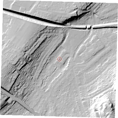Shaded relief map of the ground around BR49QH, computed from Environment Agency LiDAR. The ground here sits at about 60 m above sea level and falls 31 m across the surrounding 800 m. Surface water reaching this point runs off ground lying to the south-east, 28.3 m higher.