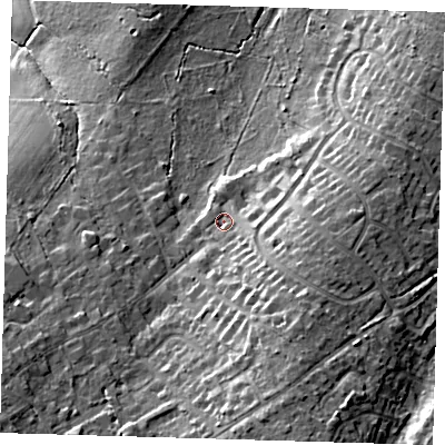 Shaded relief map of the ground around BR68LQ, computed from Environment Agency LiDAR. The ground here sits at about 89 m above sea level and falls 22 m across the surrounding 800 m. Surface water reaching this point runs off ground lying to the south-east, 8.3 m higher.