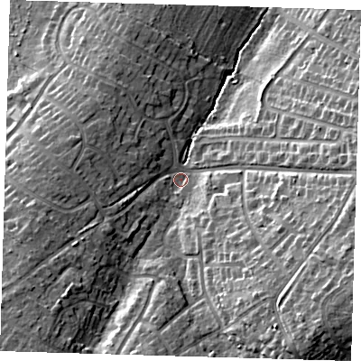 Shaded relief map of the ground around BR68PT, computed from Environment Agency LiDAR. The ground here sits at about 90 m above sea level and falls 22 m across the surrounding 800 m. Surface water reaching this point runs off ground lying to the south-east, 15.8 m higher.