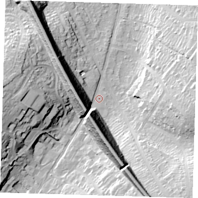 Shaded relief map of the ground around BR69JW, computed from Environment Agency LiDAR. The ground here sits at about 64 m above sea level and falls 31 m across the surrounding 800 m. Surface water reaching this point runs off ground lying to the south-south-east, 27.9 m higher.