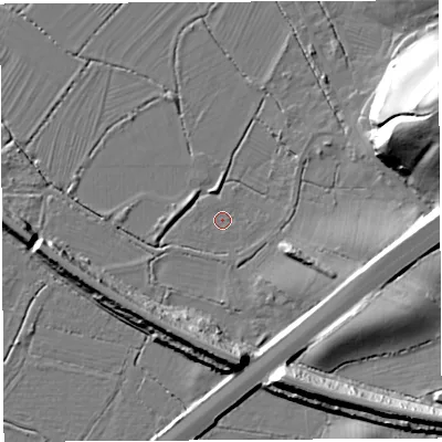 Shaded relief map of the ground around BS107RQ, computed from Environment Agency LiDAR. The ground here sits at about 7 m above sea level and falls 32 m across the surrounding 800 m. Surface water reaching this point runs off ground lying to the east-north-east, 30.9 m higher.
