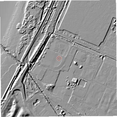 Shaded relief map of the ground around BS107SD, computed from Environment Agency LiDAR. The ground here sits at about 7 m above sea level and falls 12 m across the surrounding 800 m. Surface water reaching this point runs off ground lying to the south-south-east, 0.6 m higher.