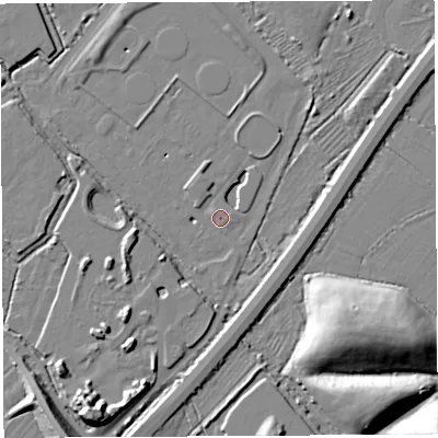 Shaded relief map of the ground around BS107SQ, computed from Environment Agency LiDAR. The ground here sits at about 7 m above sea level and falls 17 m across the surrounding 800 m. Surface water reaching this point runs off ground lying to the north-west, 0.7 m higher.