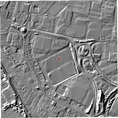 Shaded relief map of the ground around BS119DJ, computed from Environment Agency LiDAR. The ground here sits at about 7 m above sea level and falls 8 m across the surrounding 800 m. Surface water reaching this point runs off ground lying to the south-east, 8.3 m higher.
