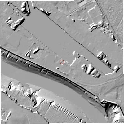 Shaded relief map of the ground around BS119DL, computed from Environment Agency LiDAR. The ground here sits at about 9 m above sea level and falls 23 m across the surrounding 800 m. Surface water reaching this point runs off ground lying to the east, 7.7 m higher.