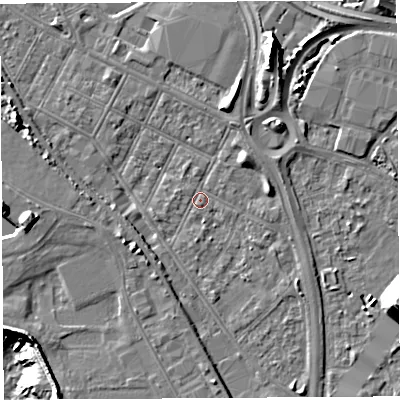 Shaded relief map of the ground around BS119JY, computed from Environment Agency LiDAR. The ground here sits at about 7 m above sea level and falls 24 m across the surrounding 800 m. Surface water reaching this point runs off ground lying to the south-west, 3.4 m higher.