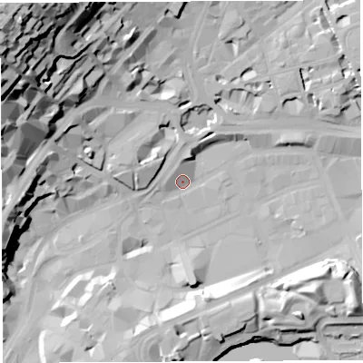 Shaded relief map of the ground around BS13BB, computed from Environment Agency LiDAR. The ground here sits at about 10 m above sea level and falls 61 m across the surrounding 800 m. Surface water reaching this point runs off ground lying to the north-west, 60.9 m higher.