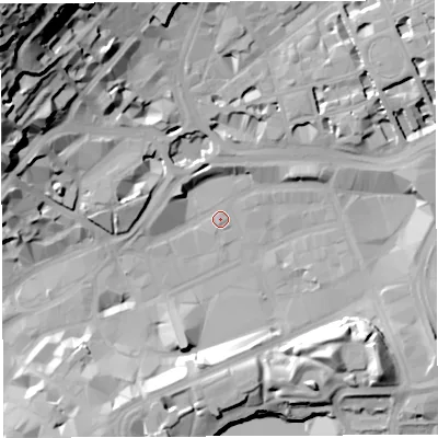 Shaded relief map of the ground around BS13JE, computed from Environment Agency LiDAR. The ground here sits at about 10 m above sea level and falls 56 m across the surrounding 800 m. Surface water reaching this point runs off ground lying to the north-west, 55.6 m higher.