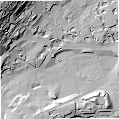 Shaded relief map of the ground around BS13JL, computed from Environment Agency LiDAR. The ground here sits at about 9 m above sea level and falls 59 m across the surrounding 800 m. Surface water reaching this point runs off ground lying to the north-west, 59.0 m higher.