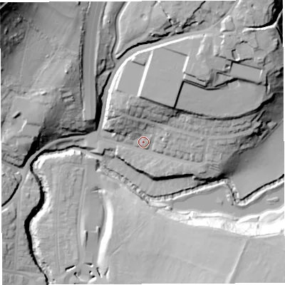 Shaded relief map of the ground around BS161BL, computed from Environment Agency LiDAR. The ground here sits at about 16 m above sea level and falls 54 m across the surrounding 800 m. Surface water reaching this point runs off ground lying to the north-east, 22.8 m higher.