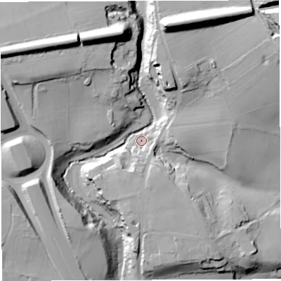 Shaded relief map of the ground around BS161SF, computed from Environment Agency LiDAR. The ground here sits at about 36 m above sea level and falls 50 m across the surrounding 800 m. Surface water reaching this point runs off ground lying to the north-east, 45.9 m higher.