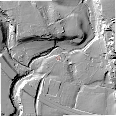 Shaded relief map of the ground around BS161SW, computed from Environment Agency LiDAR. The ground here sits at about 34 m above sea level and falls 37 m across the surrounding 800 m. Surface water reaching this point runs off ground lying to the south-south-west, 4.0 m higher.