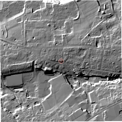 Shaded relief map of the ground around BS162EJ, computed from Environment Agency LiDAR. The ground here sits at about 55 m above sea level and falls 25 m across the surrounding 800 m. Surface water reaching this point runs off ground lying to the north-north-east, 3.6 m higher.