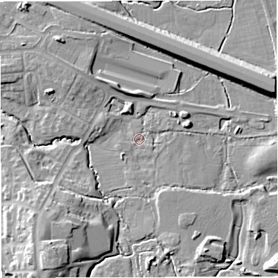 Shaded relief map of the ground around BS167NH, computed from Environment Agency LiDAR. The ground here sits at about 51 m above sea level and falls 16 m across the surrounding 800 m. Surface water reaching this point runs off ground lying to the south-south-east, 3.5 m higher.
