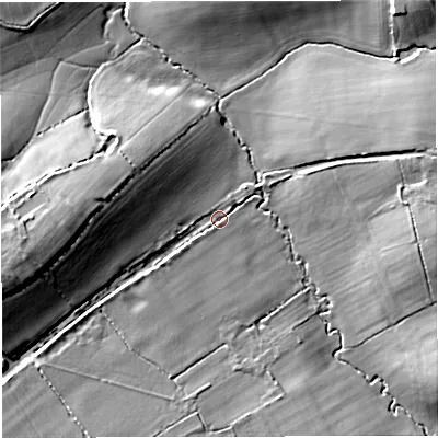Shaded relief map of the ground around BS169SH, computed from Environment Agency LiDAR. The ground here sits at about 92 m above sea level and falls 21 m across the surrounding 800 m. Surface water reaching this point runs off ground lying to the west-south-west, 15.9 m higher.
