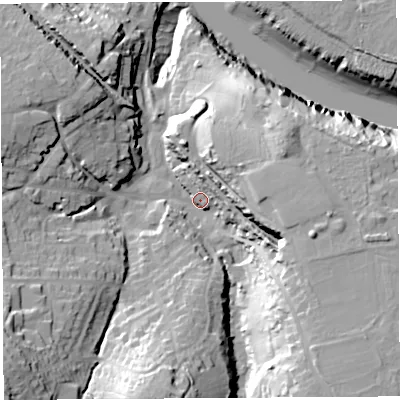 Shaded relief map of the ground around BS200ET, computed from Environment Agency LiDAR. The ground here sits at about 11 m above sea level and falls 41 m across the surrounding 800 m. Surface water reaching this point runs off ground lying to the east-south-east, 23.2 m higher.