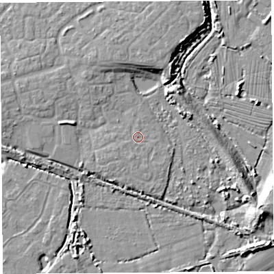 Shaded relief map of the ground around BS207AR, computed from Environment Agency LiDAR. The ground here sits at about 8 m above sea level and falls 10 m across the surrounding 800 m. Surface water reaching this point runs off ground lying to the south-south-west, 1.0 m higher.