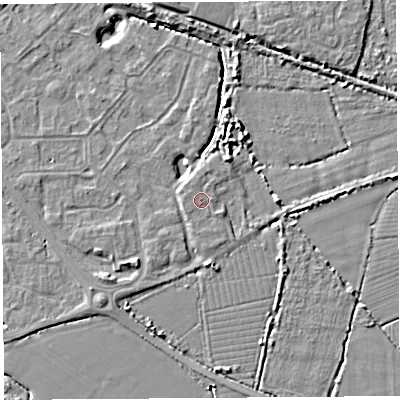 Shaded relief map of the ground around BS207FL, computed from Environment Agency LiDAR. The ground here sits at about 7 m above sea level and falls 6 m across the surrounding 800 m. Surface water reaching this point runs off ground lying to the north-north-east, 0.7 m higher.