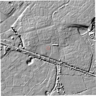 Shaded relief map of the ground around BS207FR, computed from Environment Agency LiDAR. The ground here sits at about 10 m above sea level and falls 10 m across the surrounding 800 m. Surface water reaching this point runs off ground lying to the west-north-west, 0.6 m higher.