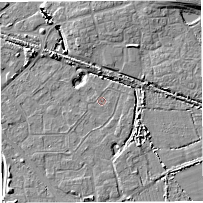 Shaded relief map of the ground around BS207LS, computed from Environment Agency LiDAR. The ground here sits at about 7 m above sea level and falls 9 m across the surrounding 800 m. Surface water reaching this point runs off ground lying to the east-south-east, 0.5 m higher.
