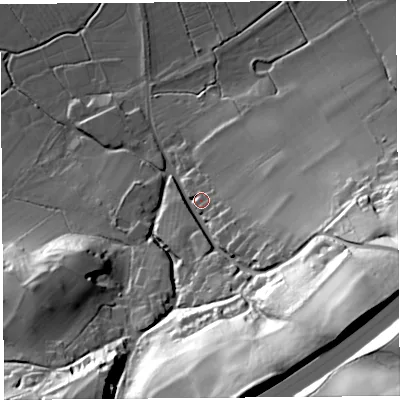 Shaded relief map of the ground around BS207RE, computed from Environment Agency LiDAR. The ground here sits at about 16 m above sea level and falls 83 m across the surrounding 800 m. Surface water reaching this point runs off ground lying to the south-east, 61.0 m higher.
