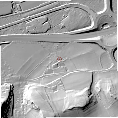 Shaded relief map of the ground around BS207TR, computed from Environment Agency LiDAR. The ground here sits at about 11 m above sea level and falls 56 m across the surrounding 800 m. Surface water reaching this point runs off ground lying to the south-south-east, 45.3 m higher.