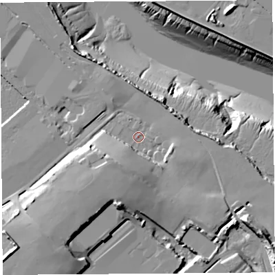 Shaded relief map of the ground around BS207XW, computed from Environment Agency LiDAR. The ground here sits at about 10 m above sea level and falls 25 m across the surrounding 800 m. Surface water reaching this point runs off ground lying to the south-west, 7.4 m higher.
