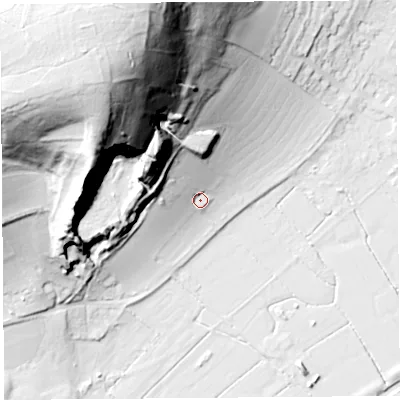Shaded relief map of the ground around BS208PL, computed from Environment Agency LiDAR. The ground here sits at about 11 m above sea level and falls 94 m across the surrounding 800 m. Surface water reaching this point runs off ground lying to the north-west, 38.5 m higher.