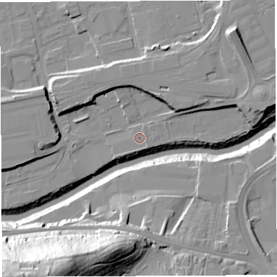 Shaded relief map of the ground around BS20BS, computed from Environment Agency LiDAR. The ground here sits at about 9 m above sea level and falls 56 m across the surrounding 800 m. Surface water reaching this point runs off ground lying to the south-east, 1.1 m higher.