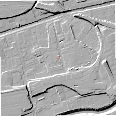 Shaded relief map of the ground around BS20TH, computed from Environment Agency LiDAR. The ground here sits at about 10 m above sea level and falls 17 m across the surrounding 800 m. Surface water reaching this point runs off ground lying to the south-south-east, 5.2 m higher.