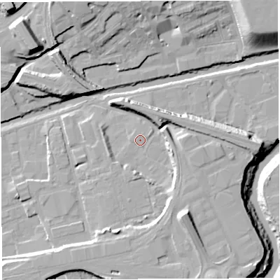 Shaded relief map of the ground around BS20UG, computed from Environment Agency LiDAR. The ground here sits at about 10 m above sea level and falls 20 m across the surrounding 800 m. Surface water reaching this point runs off ground lying to the south-east, 5.2 m higher.